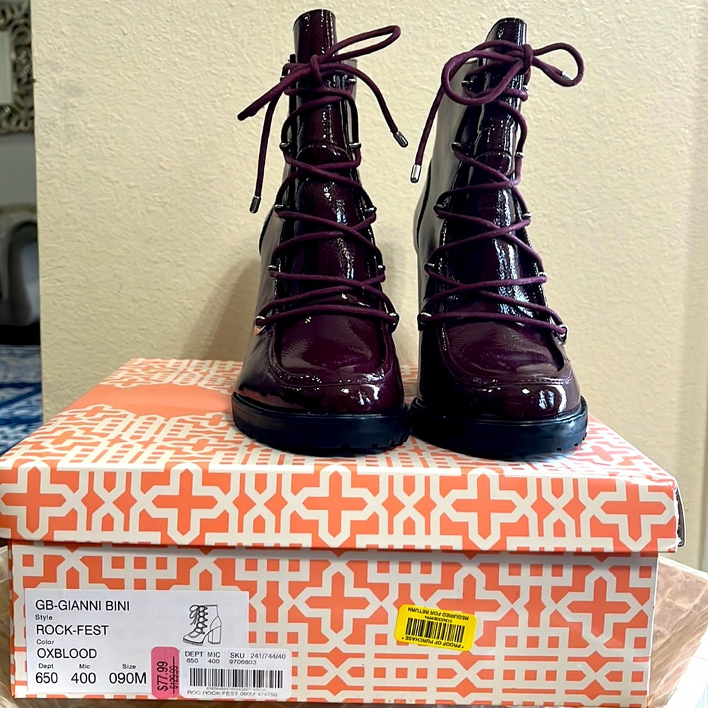 Gianni bini rock fest patent leather boots. Oxblood color. Size 9